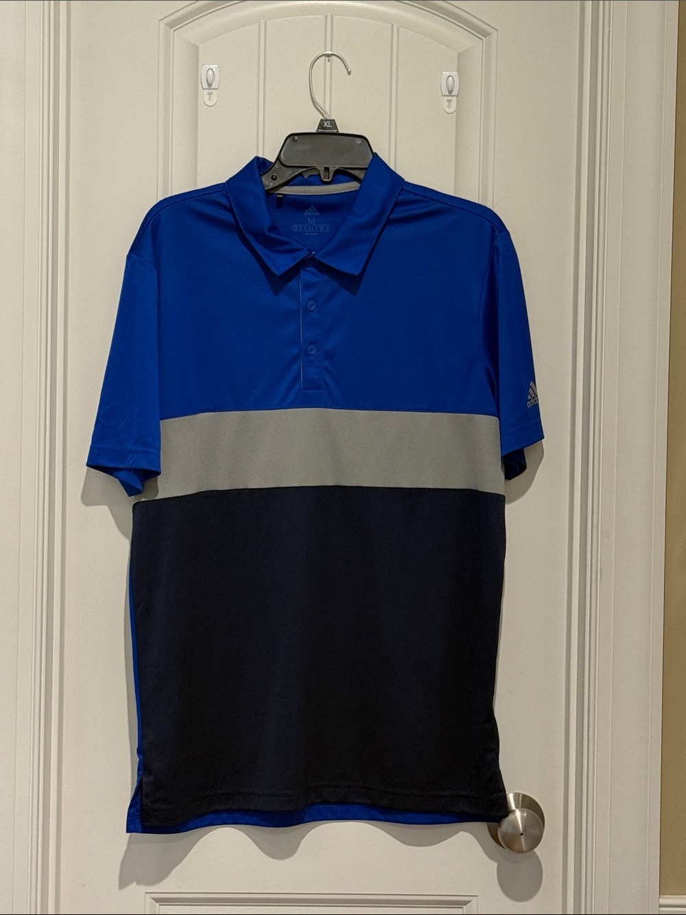 adidas Blue, Gray & Navy Colorblock Polo